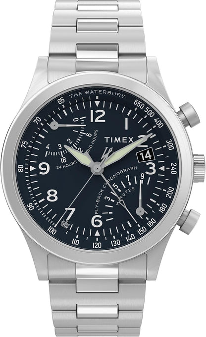 HOTTimex Men's Waterbury Chronograph 42mm Watch - Stainless Steel Bracelet Black Dial Stainless Steel Case