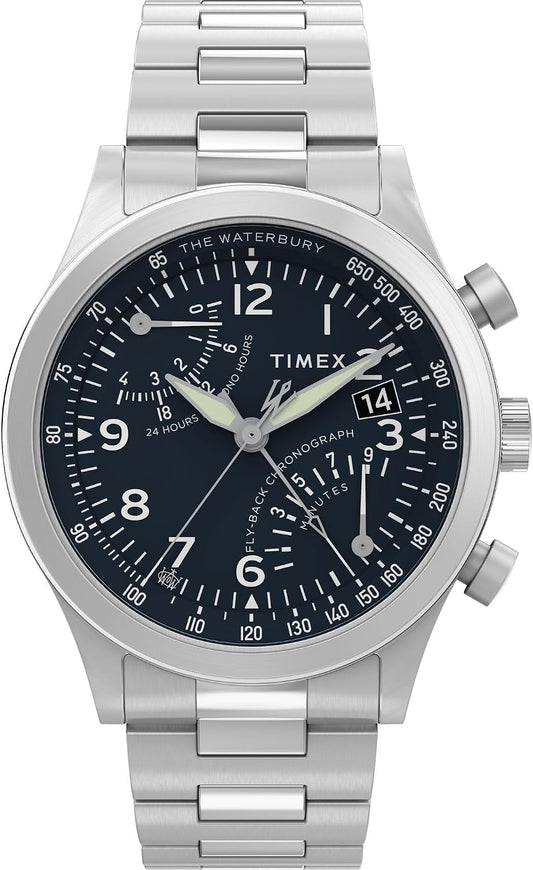 HOTTimex Men's Waterbury Chronograph 42mm Watch - Stainless Steel Bracelet Black Dial Stainless Steel Case