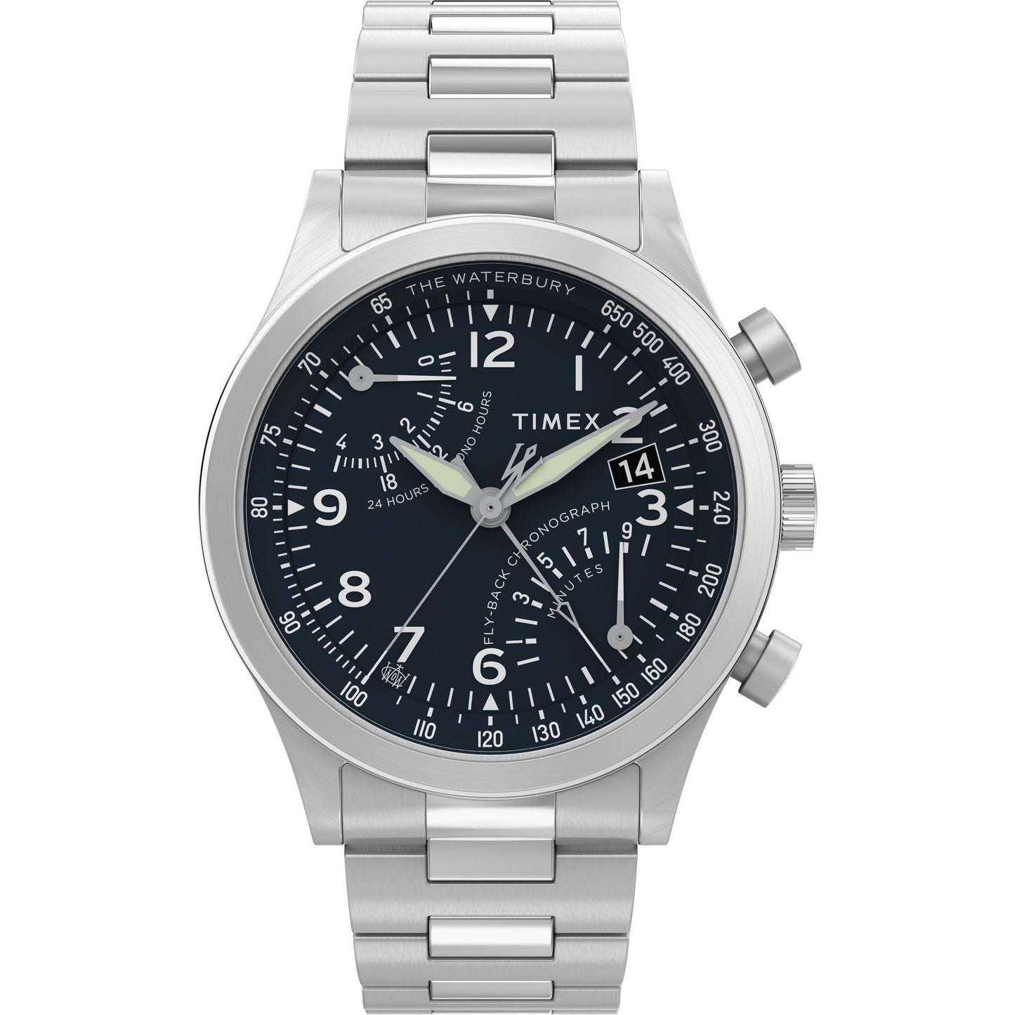 HOTTimex Men's Waterbury Chronograph 42mm Watch - Stainless Steel Bracelet Black Dial Stainless Steel Case
