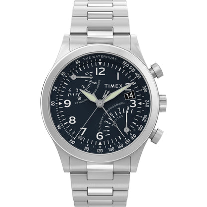 HOTTimex Men's Waterbury Chronograph 42mm Watch - Stainless Steel Bracelet Black Dial Stainless Steel Case