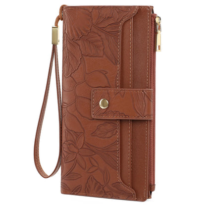 HOTSENDEFN Womens Wallet Slim Thin Bifold Card Holder RFID Blocking Vegan Leather Long Ladies Wallets with Wristlet