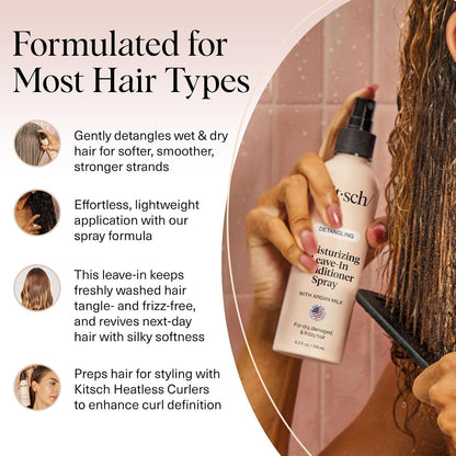 HOTKitsch Argan Milk Leave In Conditioner Spray – Hair Detangler Spray for Curly, Wavy, Fine, Dry & Damaged Hair - Silicone-Free - 6.3oz