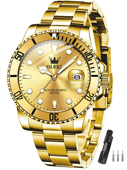 HOTOLEVS Watches Men Waterproof Luxury Big Face Mens Watch Stainless Steel Day Date Quartz Analog Dress Watches for Men Luminous Reloj para Hombres (Green/Blue/Black/Gold)