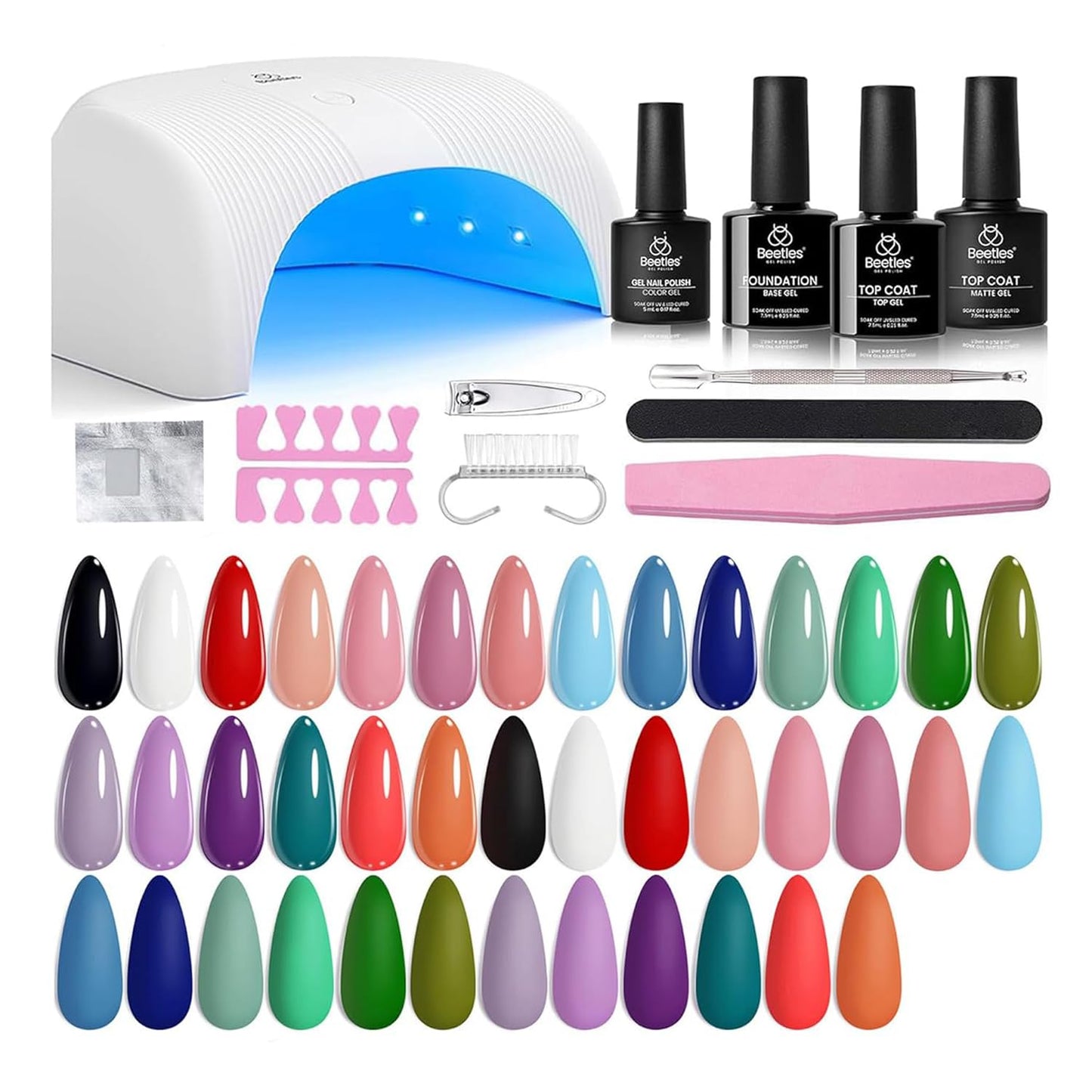 HOTBeetles Gel Nail Polish Kit with U V Light - 80Pcs 55 Colors Gel Nail Kit | Color Enchantment with Everything Base Top Coat Beginner Starter at Home Nails Kit Manicure DIY Salon Tools Gifts for Women