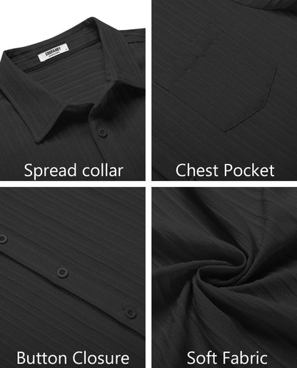 HOTCOOFANDY Men's Casual Button Down Shirts Short Sleeve Textured Summer Beach Shirt with Pocket