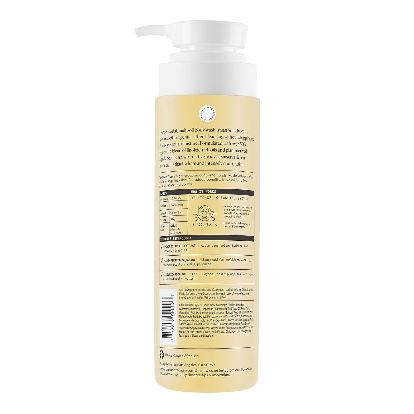 HOTNaturium The Glow Getter Multi-Oil Hydrating Body Wash, Gentle Cleanser, 16.9 oz