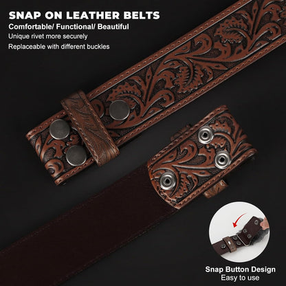 HOTBELTROAD Western Leather Belt Strap for Men Women Cowboy Cowgirl Leather Mens Belts for Jeans Birthday Christmas Belt Gifts