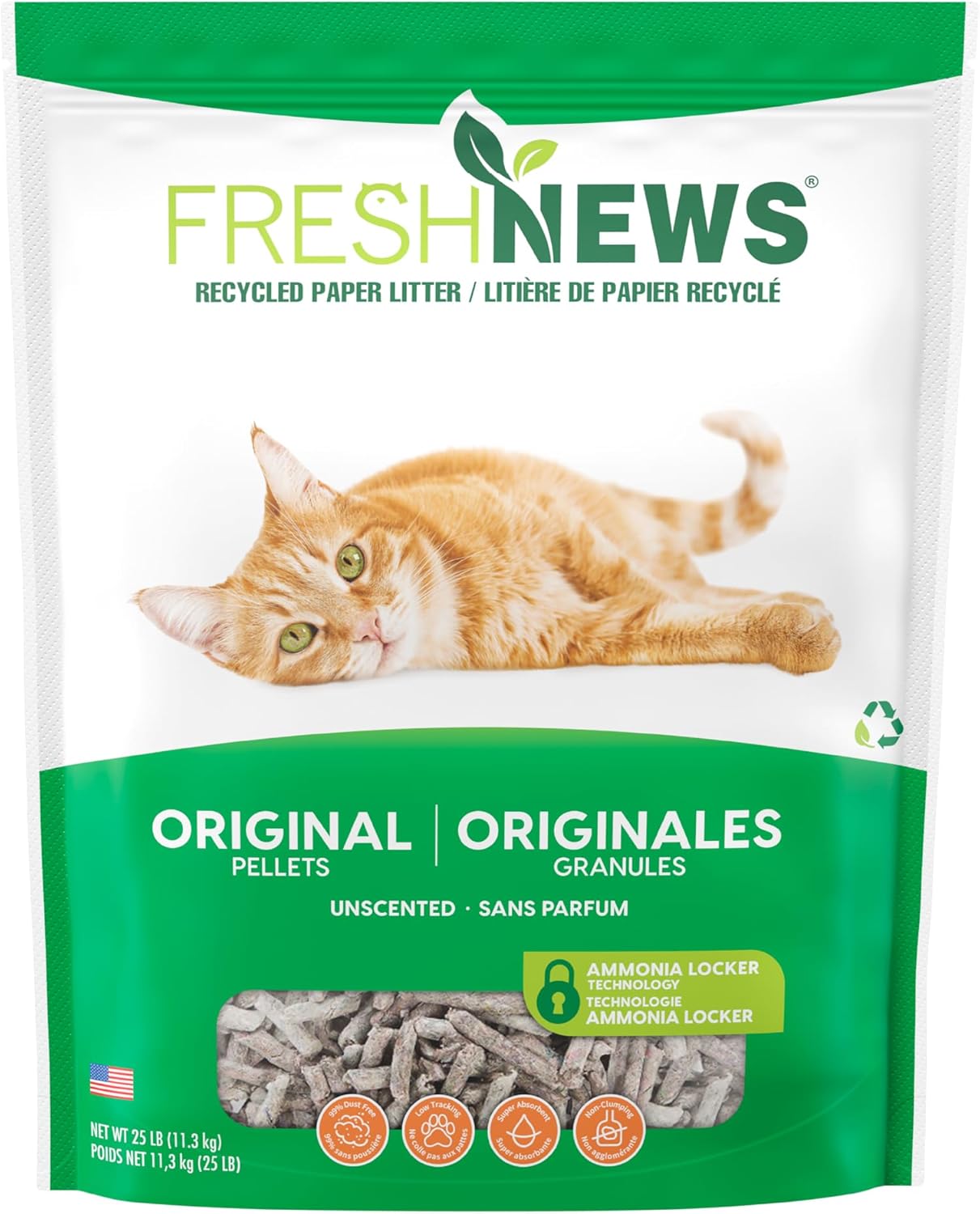 HOTFresh News Recycled Paper Original Pellet Cat Litter, 25 Pound, Non-Clumping, Unscented, Made in USA