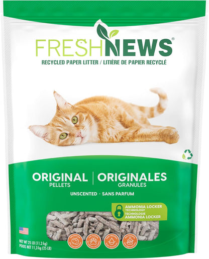HOTFresh News Recycled Paper Original Pellet Cat Litter, 25 Pound, Non-Clumping, Unscented, Made in USA