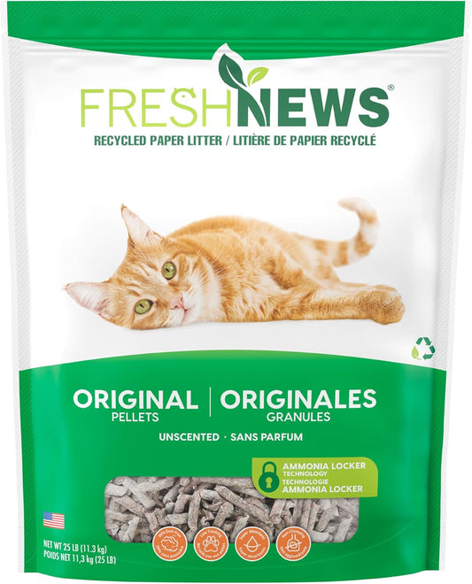 HOTFresh News Recycled Paper Original Pellet Cat Litter, 25 Pound, Non-Clumping, Unscented, Made in USA