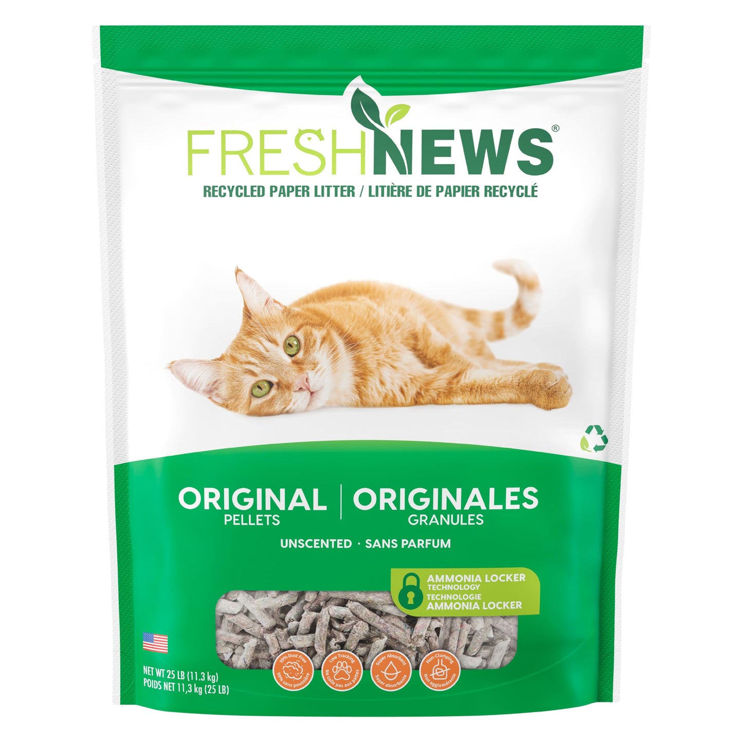 HOTFresh News Recycled Paper Original Pellet Cat Litter, 25 Pound, Non-Clumping, Unscented, Made in USA