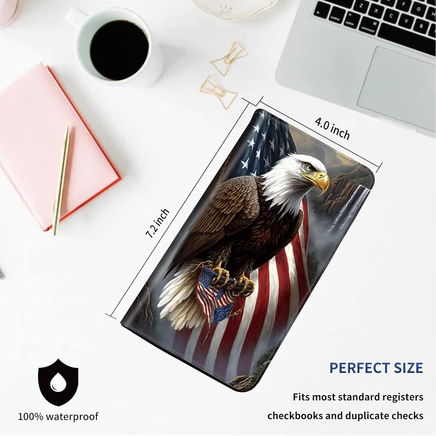 HOTDEGDFSGR Checkbook Cover PU Leather Checkbook Covers for Women for Duplicate Checks, Check Book Covers with RFID Blocking Function for Personal Checkbook, Eagle and US Flag