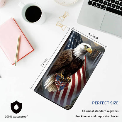 HOTDEGDFSGR Checkbook Cover PU Leather Checkbook Covers for Women for Duplicate Checks, Check Book Covers with RFID Blocking Function for Personal Checkbook, Eagle and US Flag