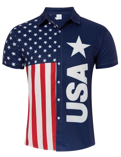 HOTuideazone Mens 4th of July American Flag Patriotic Shirt M-XXL | USA Short Sleeve Button Up Shirt for Independence Day, Memorial Days, Flag Day, 4th of July Parties, Beach Trips and Daily