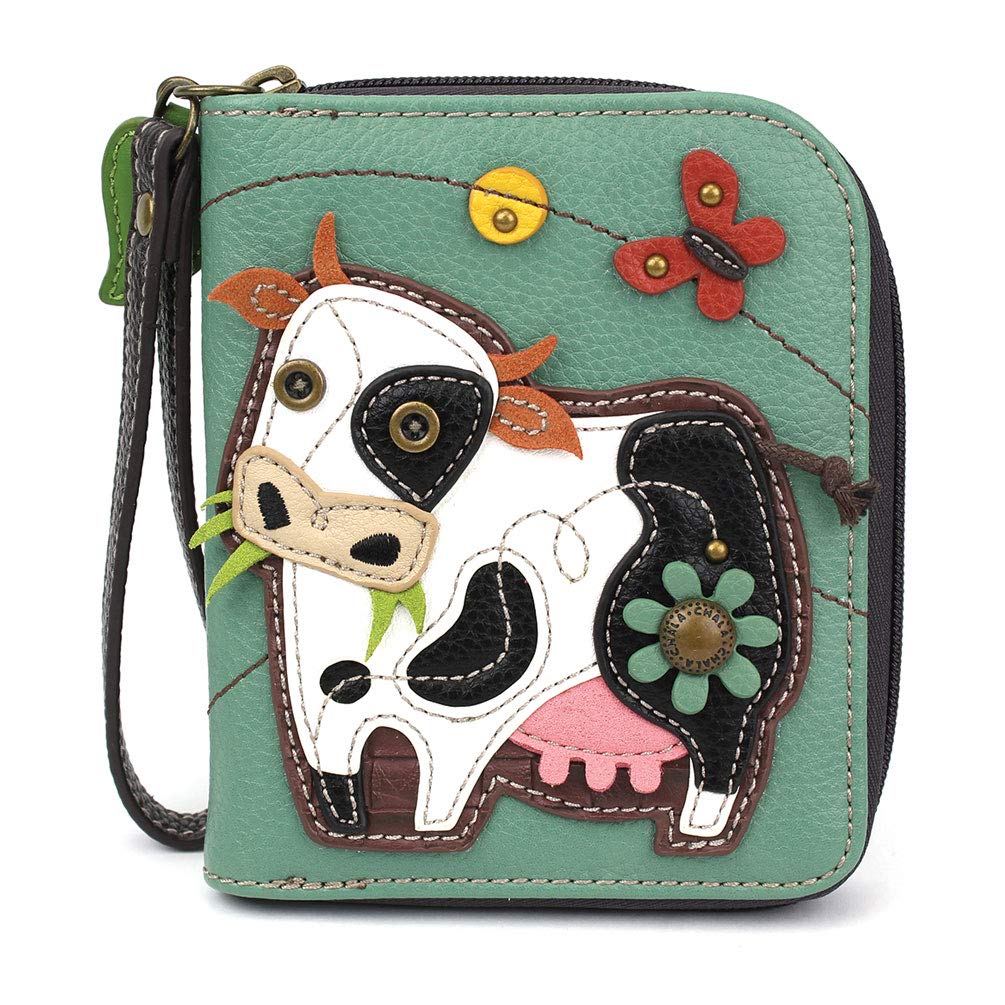 HOTCHALA Zip Around Wallet, Wristlet, 8 Credit Card Slots, Sturdy Pu Leather - Frog - Turquoise