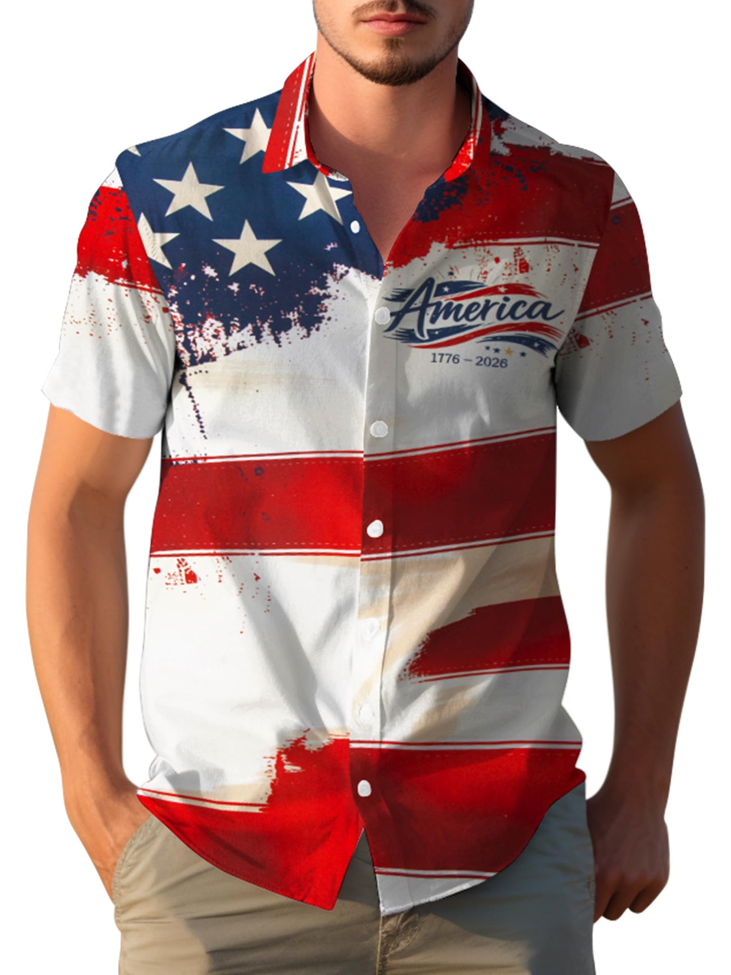 HOTYoimira 4th of July Shirts for Men,Patriotic Grunge Concept USA Flag Button-Down Casual Short Sleeve Hawaiian Shirts for Men