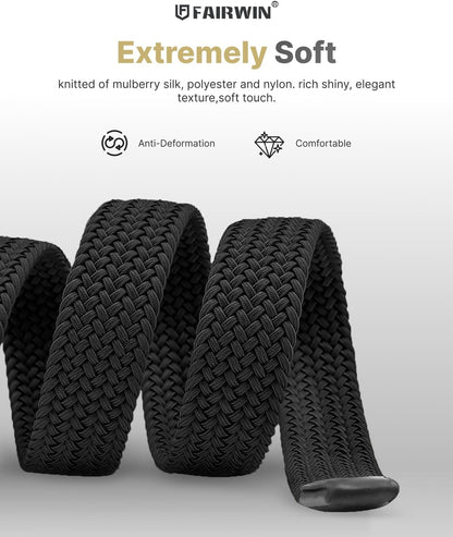 HOTFAIRWIN Men's Golf Belt, Stretch Braided Elastic Woven Casual Jeans Belts 1 3/8" Nylon Web Work Belts for Men