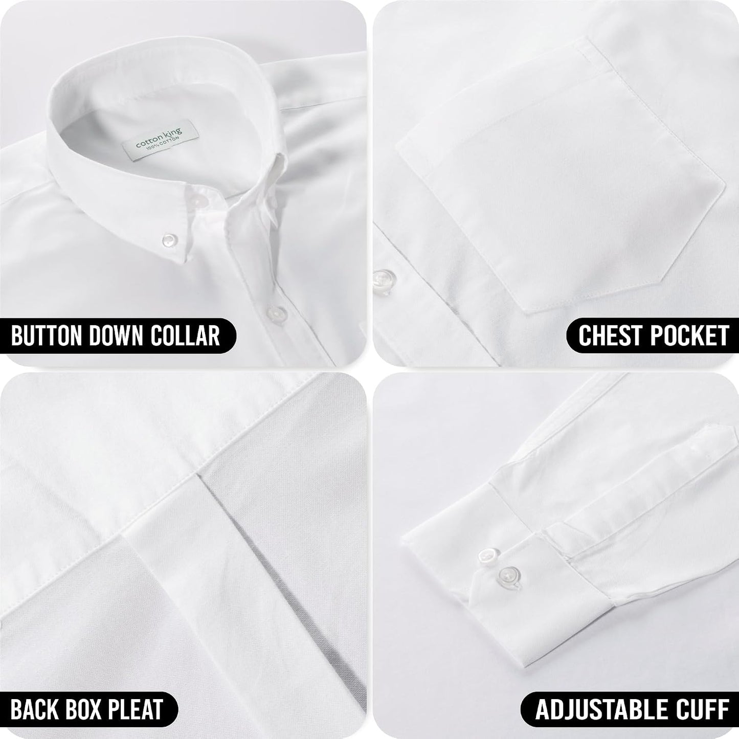 HOTCotton King Mens 100% Cotton Oxford Shirt Long Sleeve Dress Shirts for Men Button Down Work Casual Shirt with Pocket