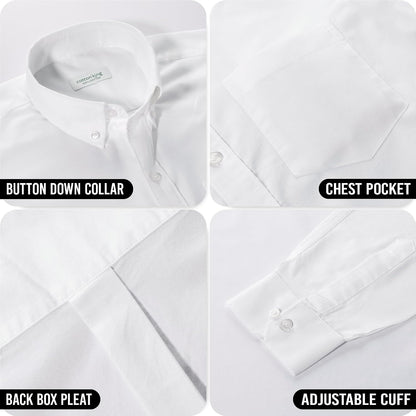HOTCotton King Mens 100% Cotton Oxford Shirt Long Sleeve Dress Shirts for Men Button Down Work Casual Shirt with Pocket