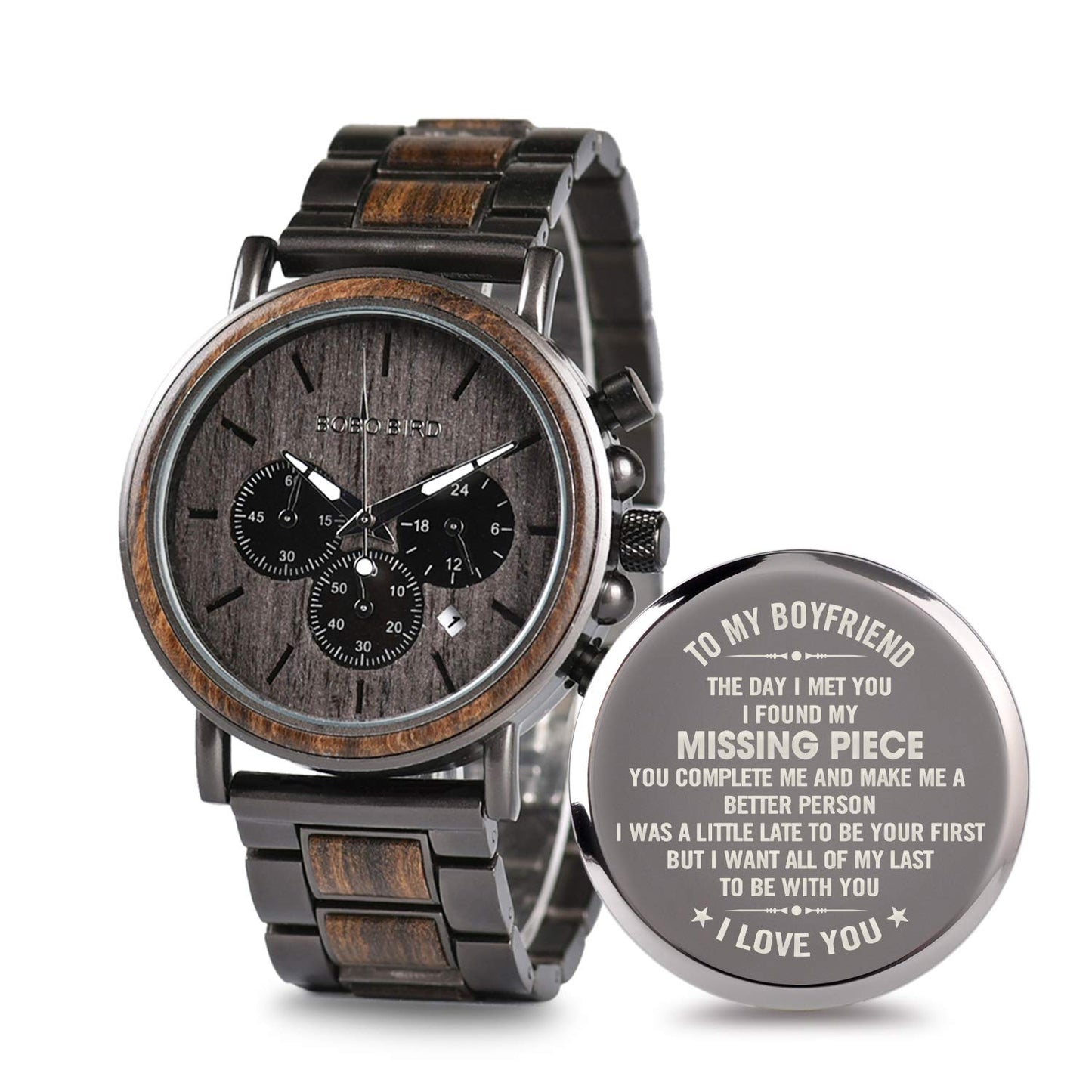 HOT2win Engraved Wooden Watch for Boyfriend My MAN Fiancé Husband Customized Personalized Wood Watches for Men Birthday Anniversary Personalized Watch