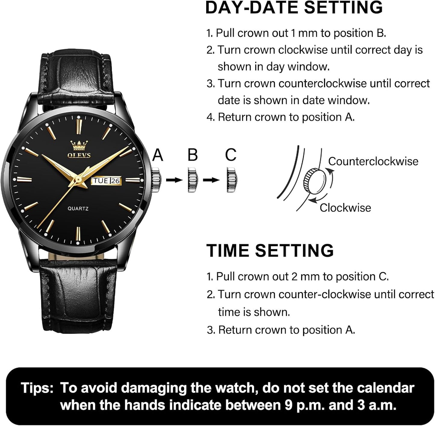 HOTQBAIZI Men's Casual Leather Watch, Easy to Read Three-Hand Analog Stainless Steel Watches for Men, Minimalist Day Date Waterproof Luminous Mens Quartz Wristwatch