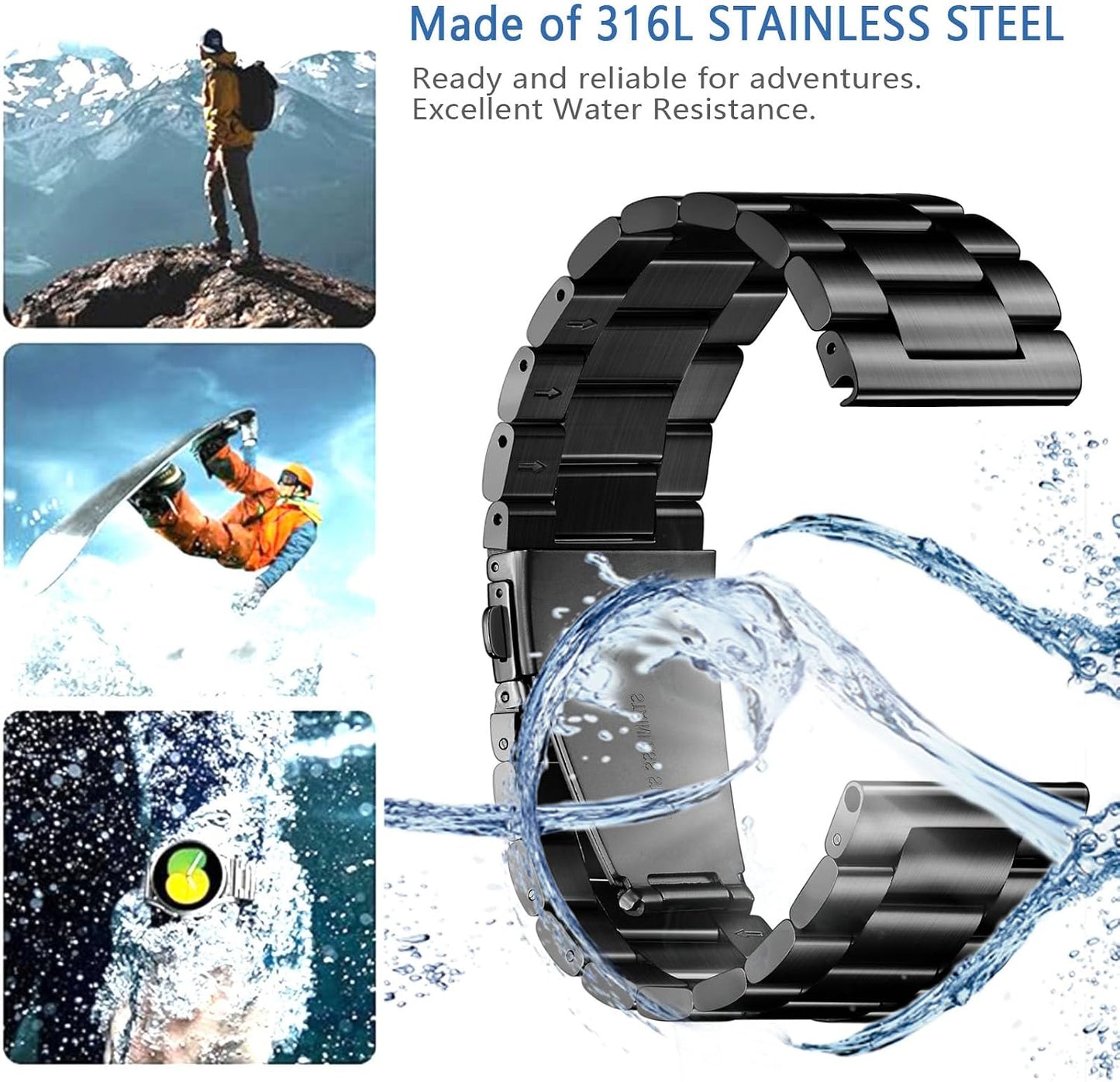 HOTNelumbo Quick Release Metal Chain Watch Bands,22MM Solid Stainless Steel Business Bracelet Strap for Samsung Gear S3/Galaxy Watch 46mm(2019)/Galaxy Watch 3 45mm