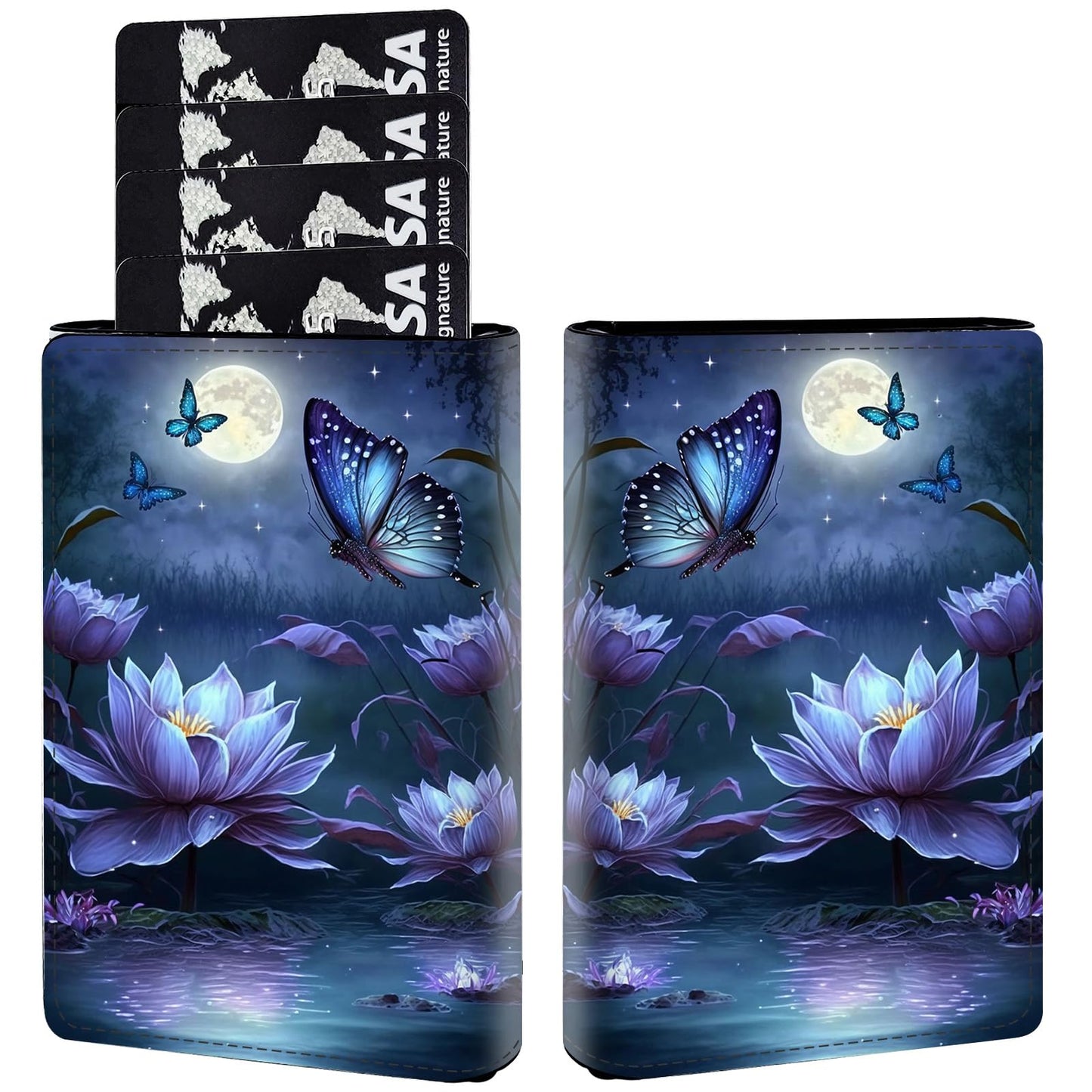 HOTPop Up Wallet Women Men with Money Slot,RFID Blocking Leather Minimalist Automatic Credit Card Holder Business Trifold Card Case-Purple Dream Catcher