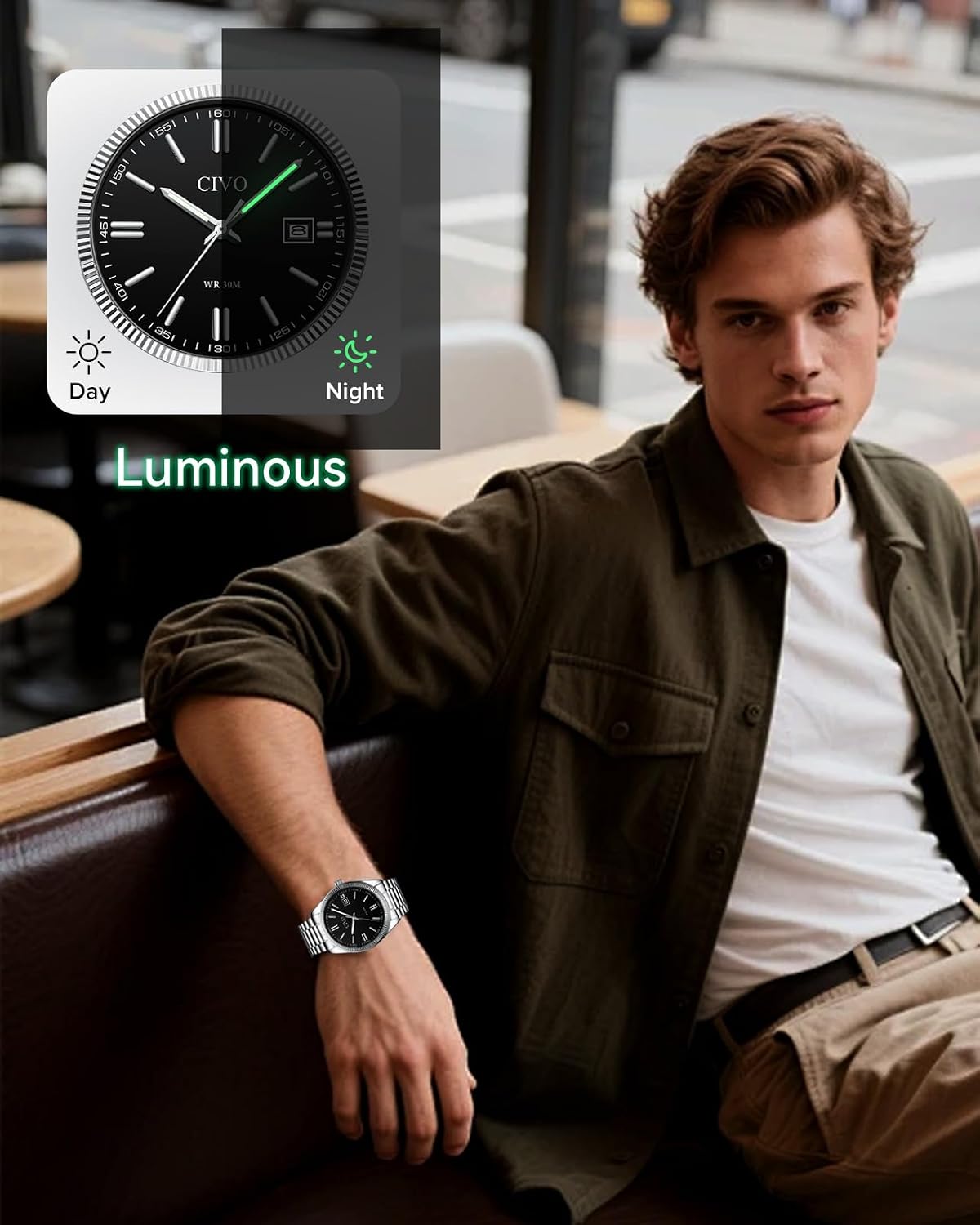 HOTCIVO Analog Mens Watches Silver: Wrist Watches with Date Easy to Read | Dress Stainless Steel Watch for Men, Gifts for Husband Father at Birthday Anniversary