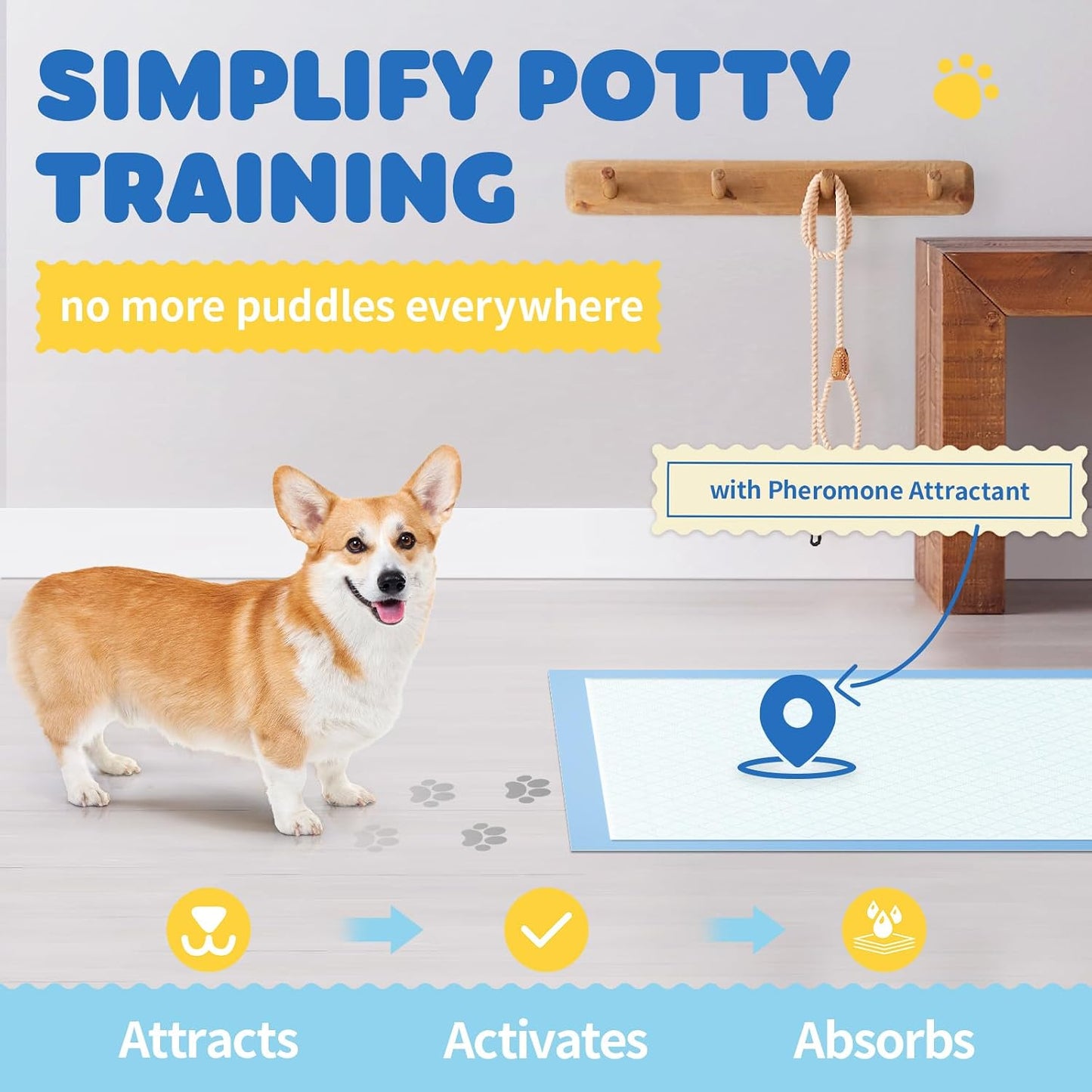 HOTPowools 100-Pack X-Large Puppy Pads - 34'' x 28'' Pee Pads for Dogs Potty Training with Leak-Proof Quick-Dry Design, 6-Layer Wee Wee Pads for Dogs, Blue