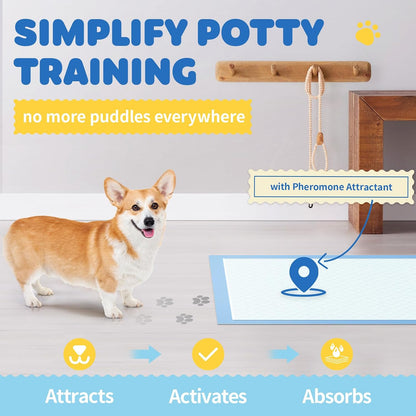 HOTPowools 100-Pack X-Large Puppy Pads - 34'' x 28'' Pee Pads for Dogs Potty Training with Leak-Proof Quick-Dry Design, 6-Layer Wee Wee Pads for Dogs, Blue