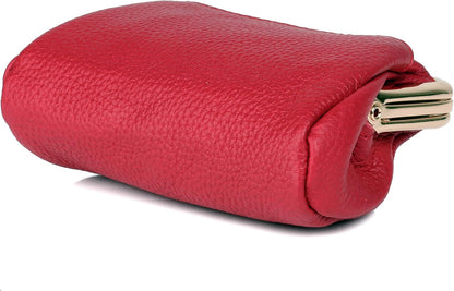 HOTDOPP Pebble Grain Leather Kiss-Lock Coin Purse for Women, Triple Frame with 2 Large Pockets,Gold Tone Hardware