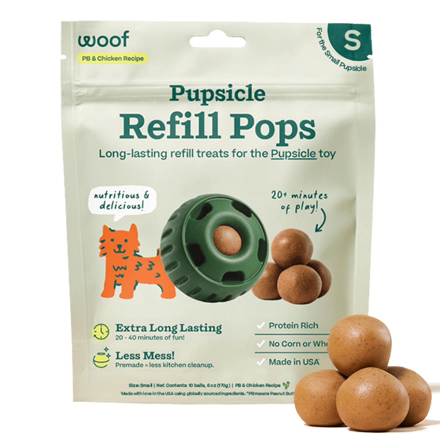 HOTWOOF Pupsicle Refill Pops - Low-Mess Dog Snacks - with Peanut Butter and Beef - Dog Treats - Long Lasting - Large Pops - 7 Count