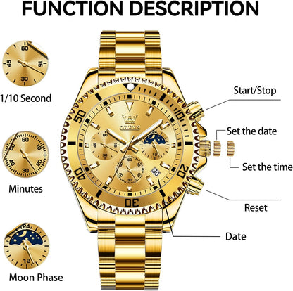 HOTOLEVS Mens Stainless Steel Watch Fashion Luxury Big Face Analog Waterproof