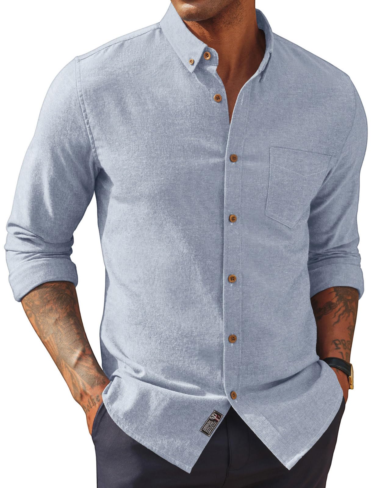 HOTPJ PAUL JONES Mens Dress Shirts Linen Button Down Business Casual Shirts | Long Sleeve, Classic Fit, Cotton Linen, Untucked Shirts for Beach Summer Wedding,Spring Fall Winter, Lightweight with Pocket