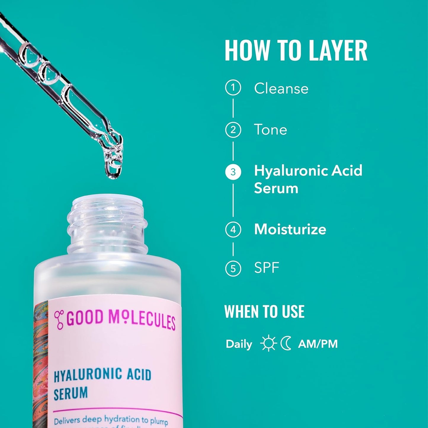 HOTGood Molecules Hyaluronic Acid Serum - 1% Hyaluronic Acid Ultra hydrating Serum Facial Moisturizer for Plumper Skin, Skin Care for Face