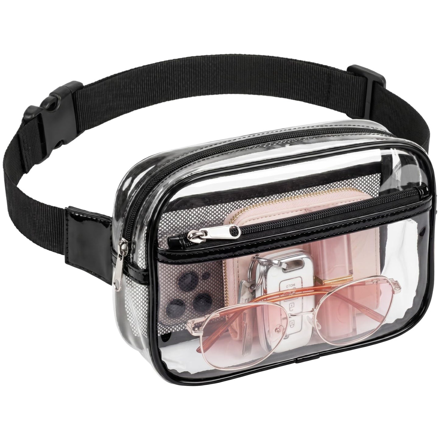 HOTPackism Clear Fanny Pack Stadium Approved - Large Size 35-51 inches Adjustable Strap Clear Belt Bag for Women Men Transparent Waist Bag for Concerts, Sporting Events, Black | Adjustable 35-51 in Strap, Hands-Free, 2 Easy-Access Pockets, Water-Resistant