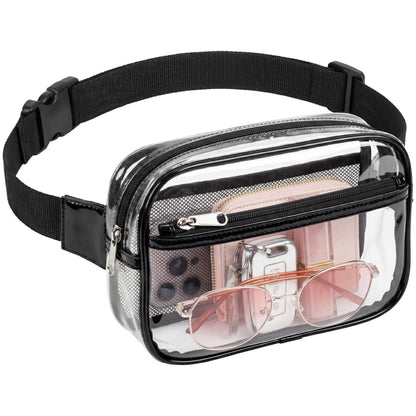 HOTPackism Clear Fanny Pack Stadium Approved - Large Size 35-51 inches Adjustable Strap Clear Belt Bag for Women Men Transparent Waist Bag for Concerts, Sporting Events, Black | Adjustable 35-51 in Strap, Hands-Free, 2 Easy-Access Pockets, Water-Resistant
