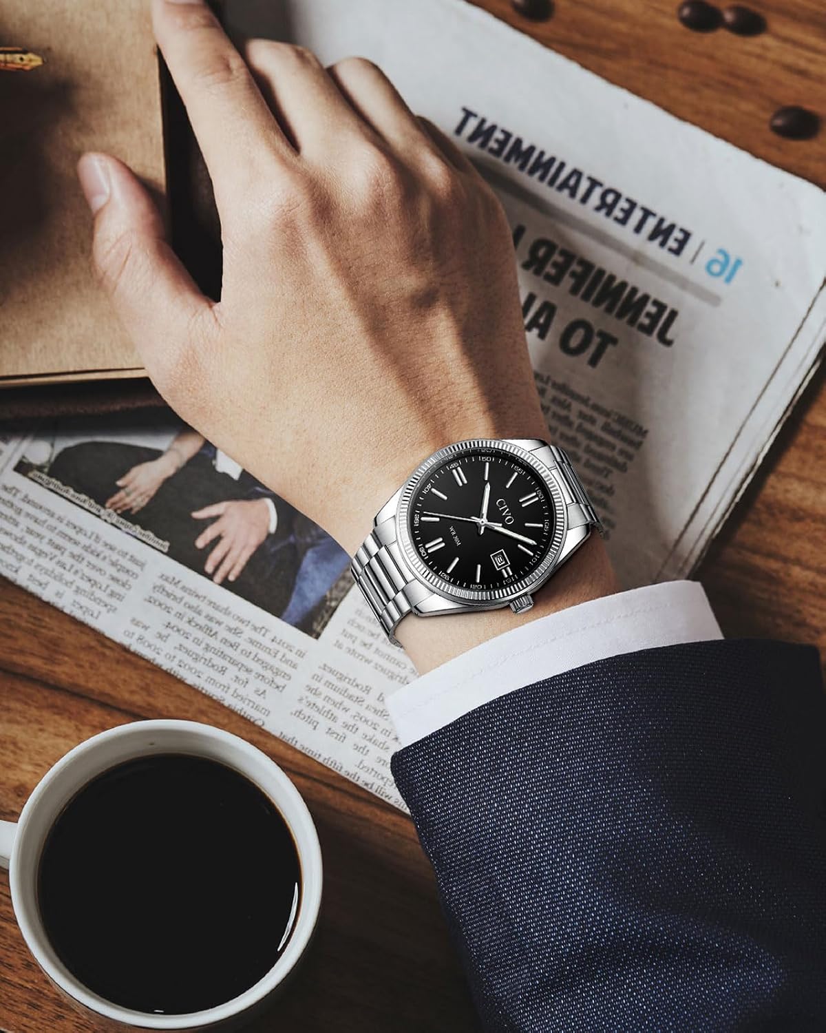 HOTCIVO Analog Mens Watches Silver: Wrist Watches with Date Easy to Read | Dress Stainless Steel Watch for Men, Gifts for Husband Father at Birthday Anniversary