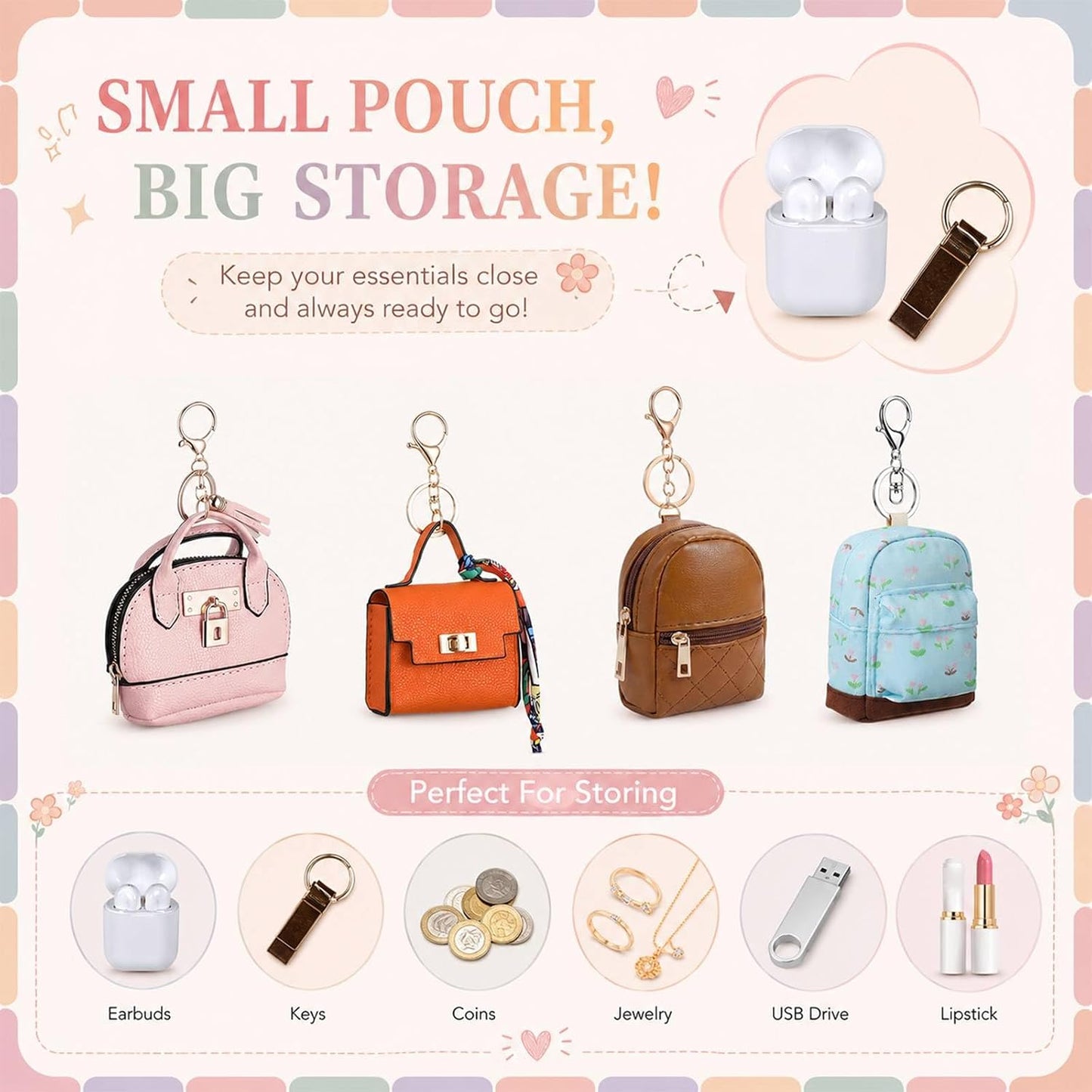 HOTHsei 12 Pcs Mini Backpack Keychain Small Coin Purses for Women Tiny Cute Makeup Bag with Keychain, Mini Pocket Tote Handbag Bag Charm Change Pouch Lipstick Card Holder Organizer Gift (Elegant)