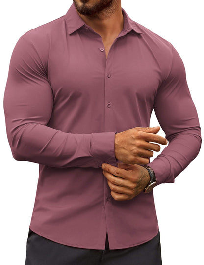 HOTCOOFANDY Men's Muscle Fit Dress Shirts Wrinkle-Free Long Sleeve Casual Button Down Shirts