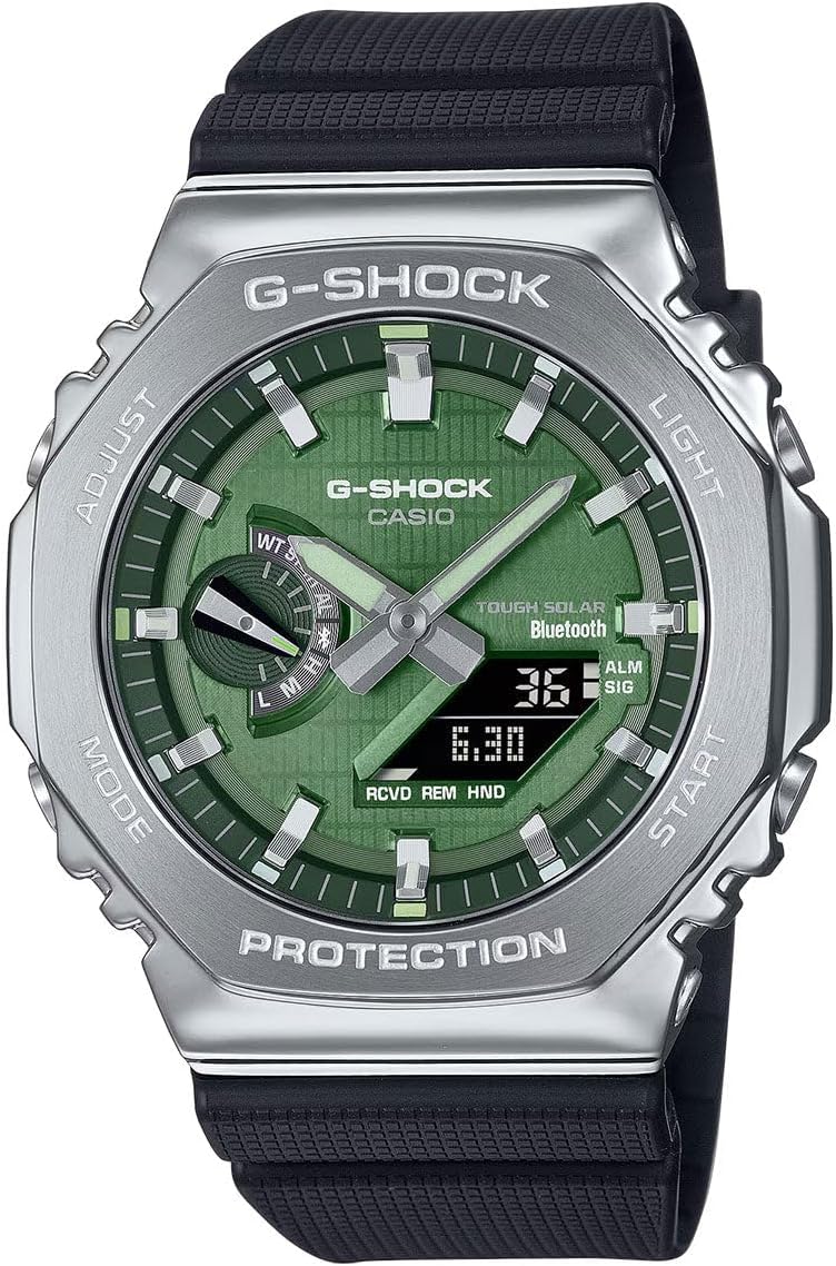 HOTG-Shock Casio G-Steel Solar Connected Green Dial Black Resin Strap Watch - GBM2100A-1A3