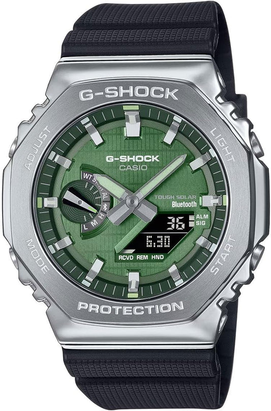 HOTG-Shock Casio G-Steel Solar Connected Green Dial Black Resin Strap Watch - GBM2100A-1A3
