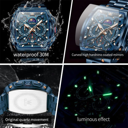 HOTOLEVS Watches for Men Analog Quartz Luxury Diamond Waterproof Chronograph Stainless Steel Big Face Square Date Moon Phase Roman Numeral Dress Mens Watches