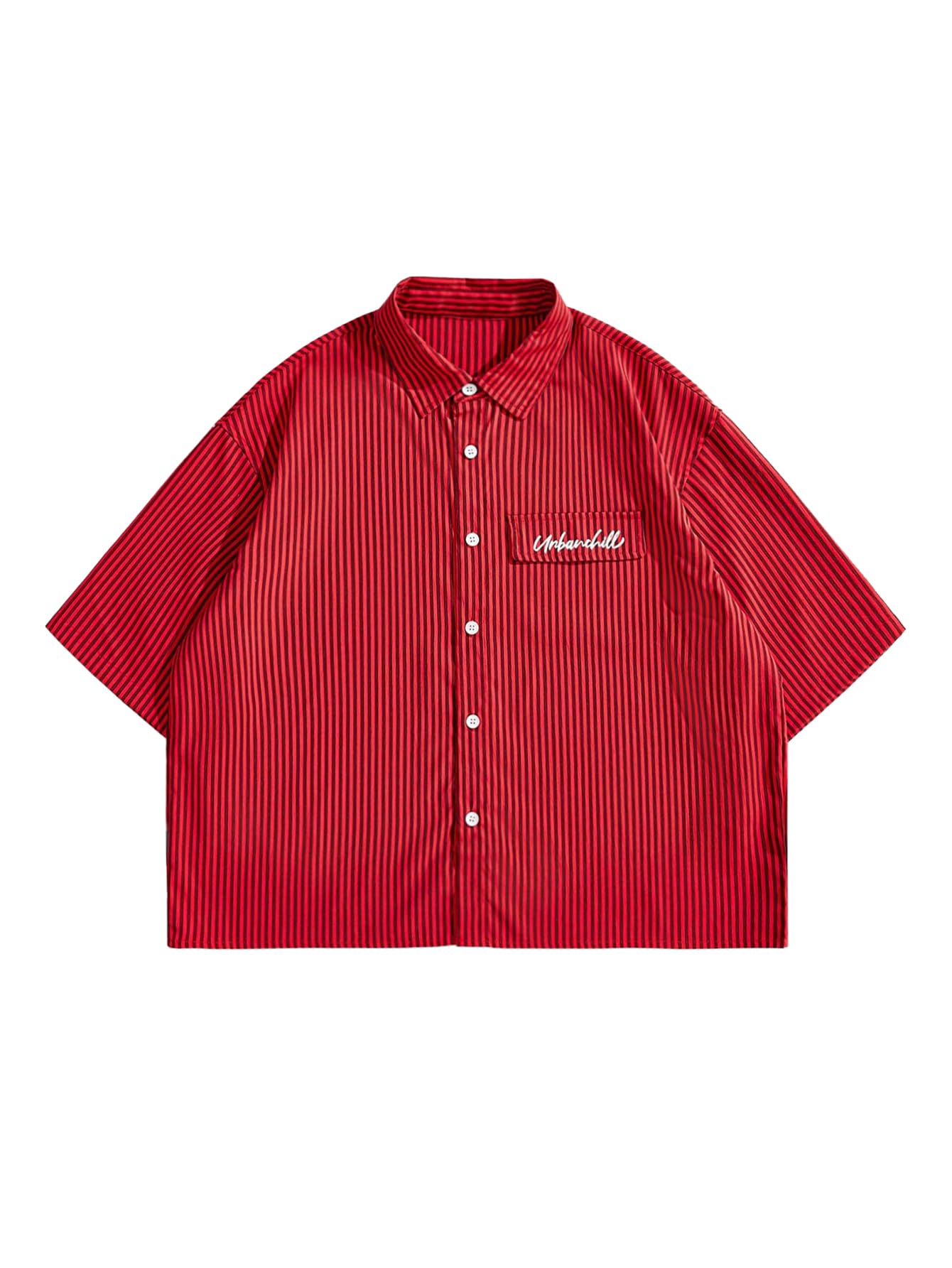HOTGORGLITTER Men's Striped Button Down Up Cropped T Shirt Short Sleeve Letter Summer Vacation Shirts Boxy Tees Streetwear | Vintage Gingham Shirt, Drop Shoulder Crop Top, Y2K Streetwear, Summer Vacation Clothes