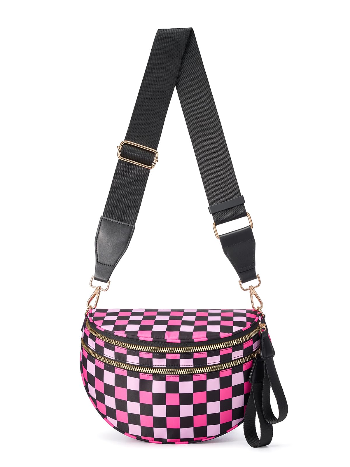 HOTBlack and White Checkered Crossbody Bag Bum Bag for Women,Spacious Checkered Purse Fanny Packs Belt Bag