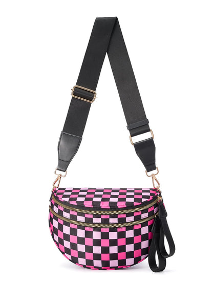 HOTBlack and White Checkered Crossbody Bag Bum Bag for Women,Spacious Checkered Purse Fanny Packs Belt Bag