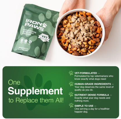 HOTHuman-Grade Superfood For Dogs, Premium Greens Powder Supplement For Dental Health, Longevity, Hip & Joint, Gut Health, Allergies, Immune Support, Skin & Coat - 3.5 oz Nutrient Dense Formula