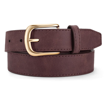 HOTJASGOOD Women Leather Belt with Gold Buckle Vintage Elegant Casual Waist Belt for Jeans Pants