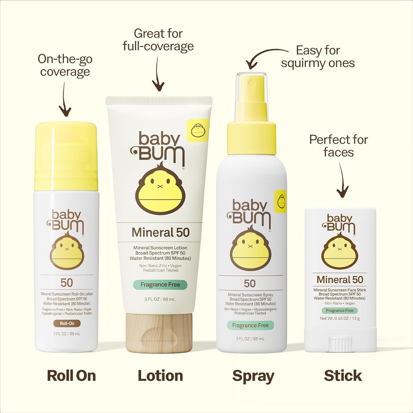 HOTBaby Bum SPF 50 Sunscreen Lotion - Mineral UVA/UVB Face and Body Protection for Sensitive Skin - Hawaii 104 Act Compliant (Made without Octinoxate & Oxybenzone) - Travel Size - 3 oz