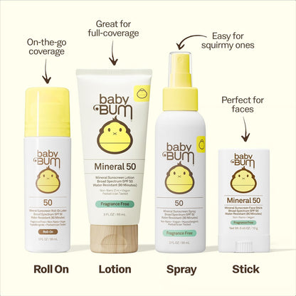 HOTBaby Bum SPF 50 Sunscreen Lotion - Mineral UVA/UVB Face and Body Protection for Sensitive Skin - Hawaii 104 Act Compliant (Made without Octinoxate & Oxybenzone) - Travel Size - 3 oz